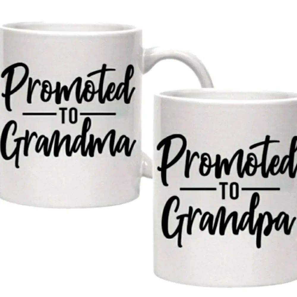 Coffee Mug, 2 mug set, Promoted to Grandma and Promoted to Grandpa, 15 oz